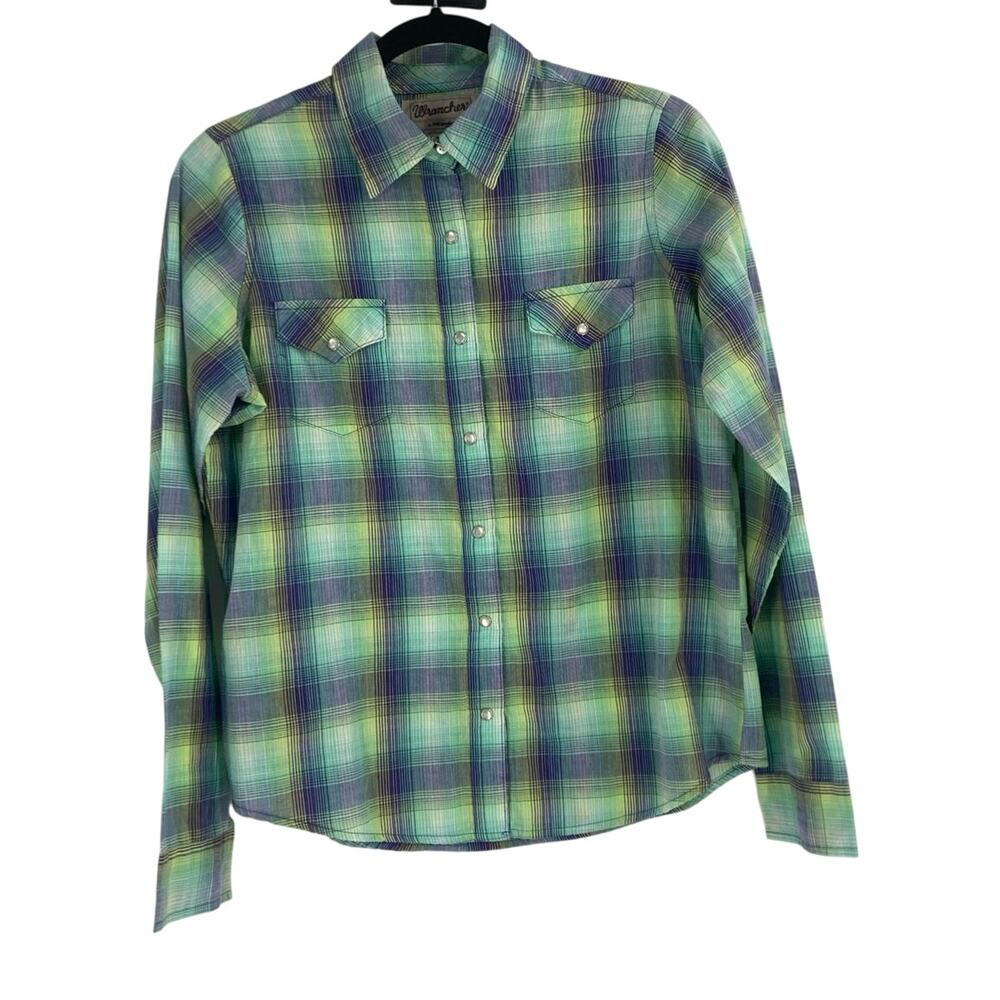 Wrangler Plaid Pearl Snap Western Long Sleeve Green Purple Women’s Medium Rodeo